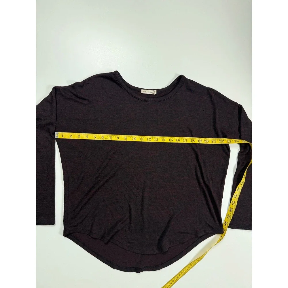 Rag & Bone JEAN Womens Medium‎ Burgundy Black Space Dye Long Sleeve High Low Top